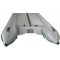 18' Saturn SD518 Inflatable Boat in Gun Metal Gray Color - Bottom View Showing Triple Drain Plugs and Extra Tube Reinforcement PVC